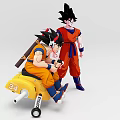 Anime Action Figures In Orange Outfits Sitting On Yellow Toy Car And Standing Together