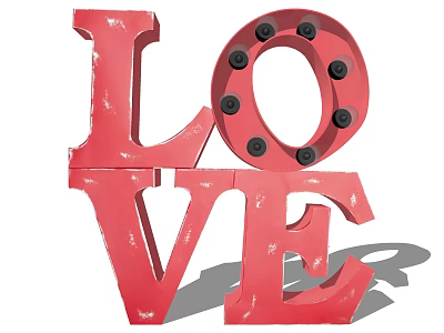 Red LOVE Letters Decorative Lights with Black Bulbs for Home Decoration 3d model