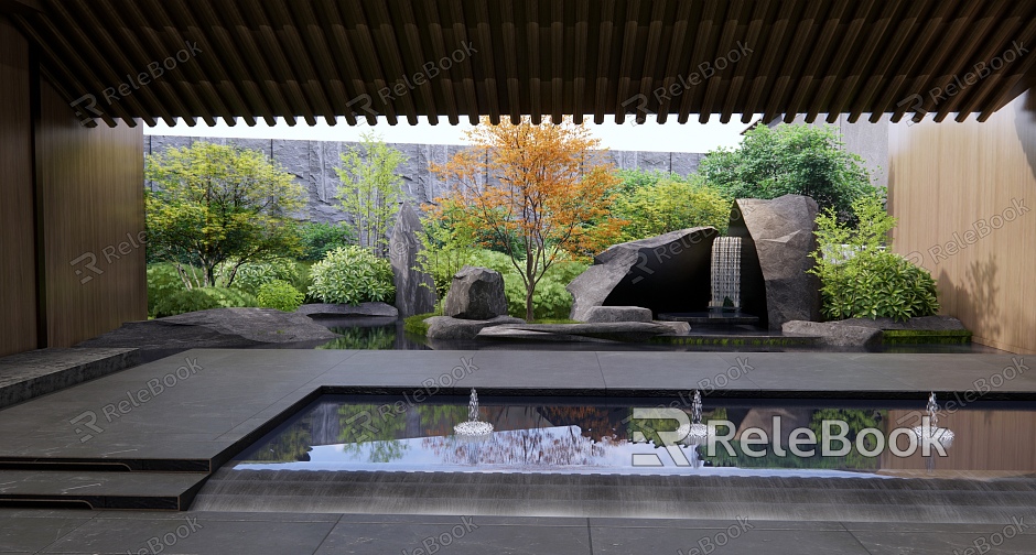 Modern courtyard rockery water feature model