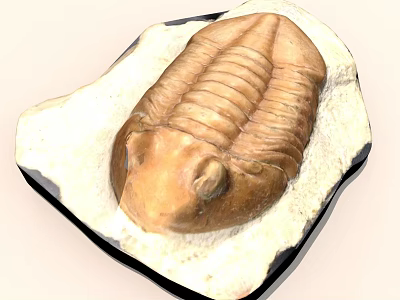 Well Preserved Trilobite Fossil Embedded in Rock with Detailed Exoskeleton 3d model