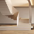 Minimalist Double Stairs Interior Design With Wooden Flooring And Lighting