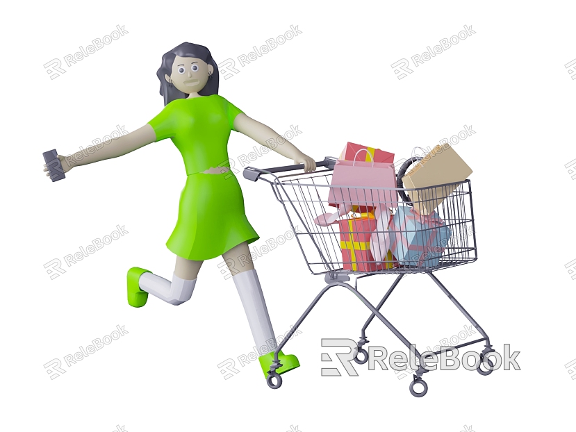 Characters Cartoon Man Shopping Cart model