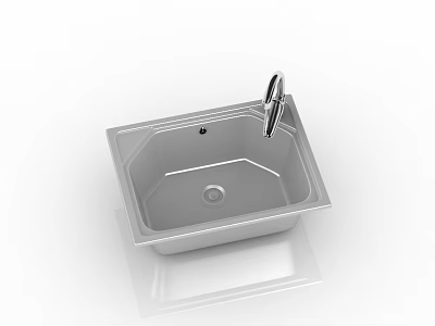 Stainless Steel Square Kitchen Sink With Modern Faucet And Drain Design 3d model