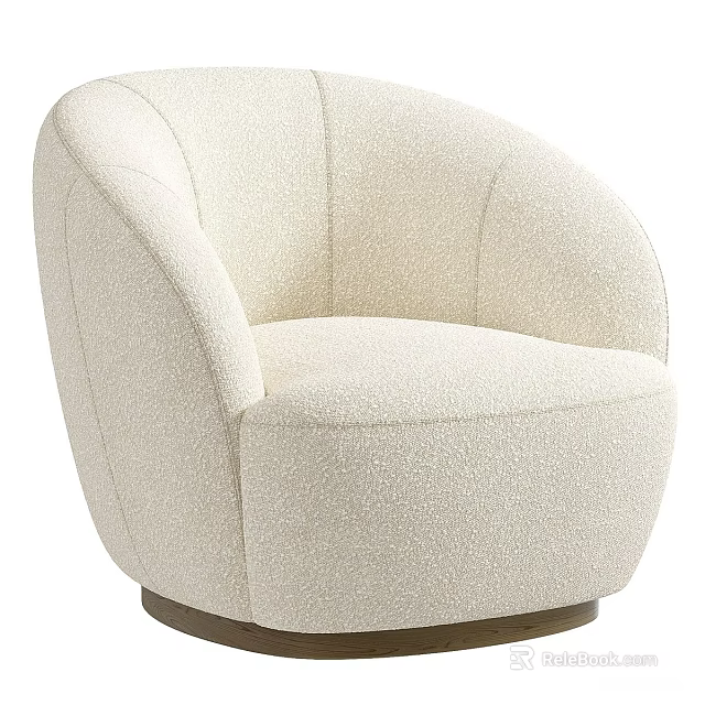 Modern Beige Single Sofa With Bouclé Fabric Curved Armrests And Round Base 3d model 