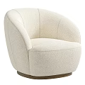 Modern Beige Single Sofa With Bouclé Fabric Curved Armrests And Round Base
