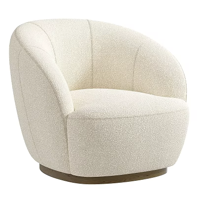 Modern Beige Single Sofa With Bouclé Fabric Curved Armrests And Round Base 3d model