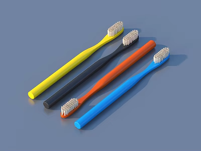 Four Colorful Toothbrushes Yellow Black Orange Blue For Daily Use Arranged In Row 3d model