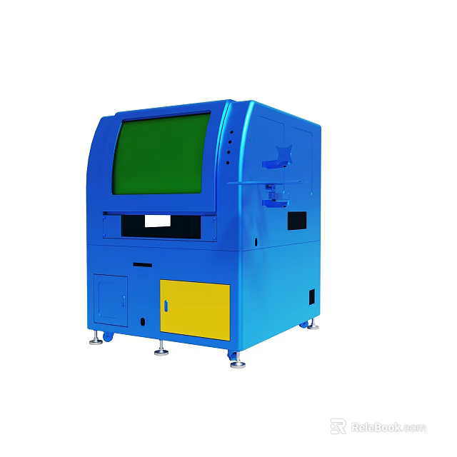 Blue Industrial Device With Green Screen And Yellow Panel Control Unit 3d model 