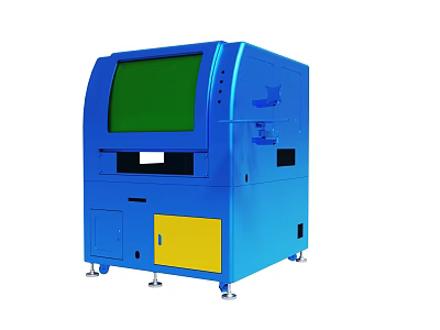 Blue Industrial Device With Green Screen And Yellow Panel Control Unit 3d model