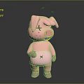 Pink 3D Cartoon Pig Game Movie Character With Sad Tired Expression X Mark On Belly