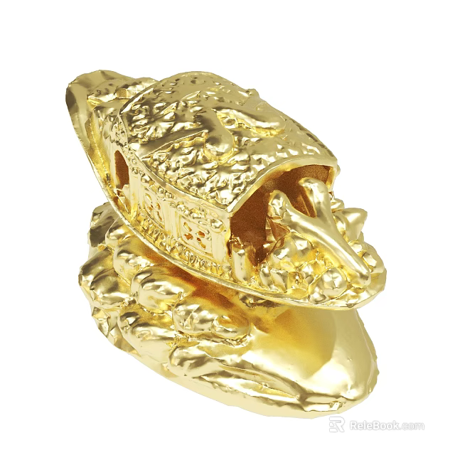 Golden Decorative Boat Ornament Featuring Intricate Carved Patterns And Shiny Surface 3d model 
