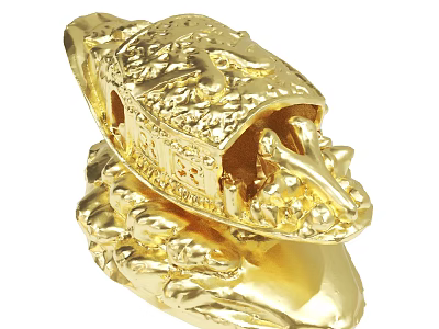 Golden Decorative Boat Ornament Featuring Intricate Carved Patterns And Shiny Surface 3d model