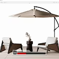 Rattan Outdoor Chairs With White Cushions And Side Table Patio Setting With Umbrella