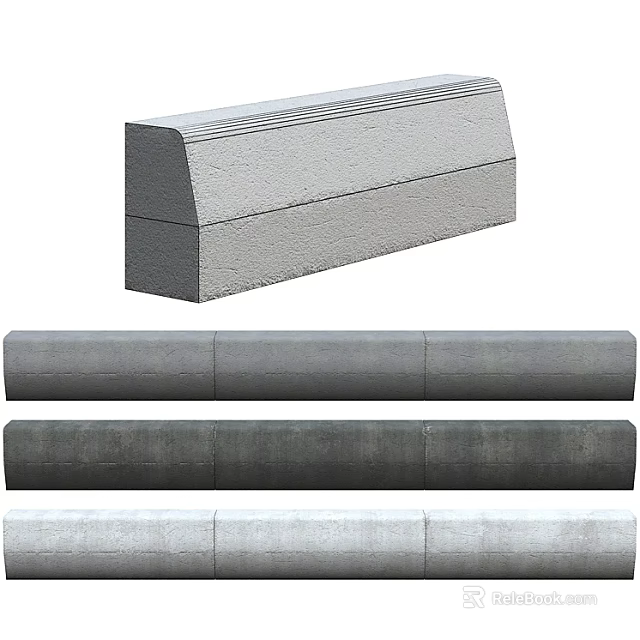 Durable Gray Concrete Road Facilities Featuring Segmented Curbs And Longitudinal Barriers 3d model 