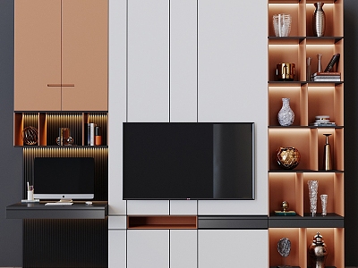 Modern TV background cabinet TV set model