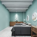 Modern Beauty Salon Interior With Styling Chairs Large Mirrors Circular Decorations And Spiral Staircase