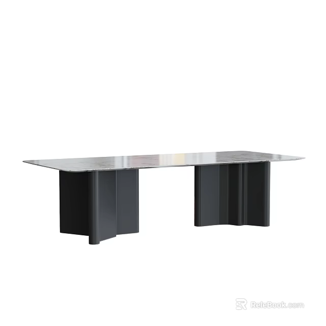 Modern Dining Table With Glass Top And Black Geometric Structured Legs 3d model