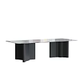 Modern Dining Table With Glass Top And Black Geometric Structured Legs 3d model