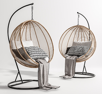 Modern Hanging Chair Rattan Hanging Basket Chair 3d model