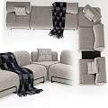 Modern Light Gray Sectional Sofa Interior Design With Throw Pillows And Cozy Blanket 3d model
