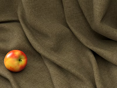 Red Yellow Apple Placed On Brown Textured Fabric With Soft Folds 3d model