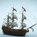 Classic Wooden Sailing Ship With Multiple Sails And Intricate Hull Details