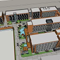 Modern Building Complex Featuring Courtyard Design Green Spaces And Multi Story Structures 3d model