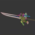 Fantasy Warrior Wielding Steampunk Mechanical Sword With Gear And Blade 3d model