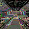 Cartoon Style Futuristic Sci-Fi Interior Corridor With Metallic Structures Illuminated Strip Lights And Symmetrical Layout