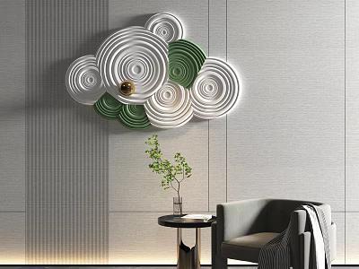 Modern Wall Decor With White Green Circular Layered Patterns On Gray Wall 3d model