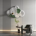 Modern Wall Decor With White Green Circular Layered Patterns On Gray Wall