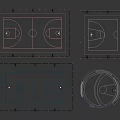 Modern Basketball Court Design With Multicolored Surfaces Fencing And Lighting Fixtures