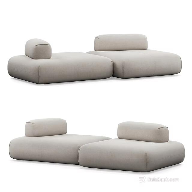 Modern Minimalist Light Gray Sectional Sofa With Modular Design And Comfortable Cushions 3d model