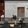 Modern Luxury Sofa And Coffee Table Set With Marble Wall Geometric Art And Accent Pillows