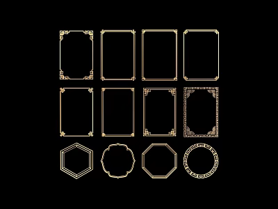 Golden Decorative Frames With Ornate Corner Lines And Various Shapes 3d model