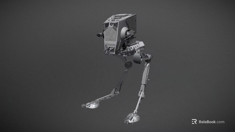 Mechanical Sentinel Creature With Tall Metallic Legs Jointed Limbs And Boxy Sensor Head 3d model 