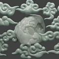 Light Green Jade Sculpture with Central Sphere Carving Surrounded by Intricate Cloud Patterns 3d model