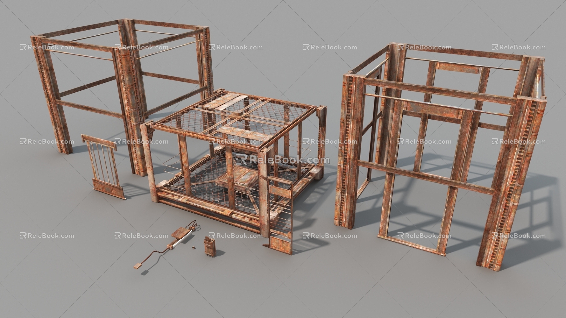 Abandoned industrial steel frame industrial production view steel structure industrial elevator 3d model