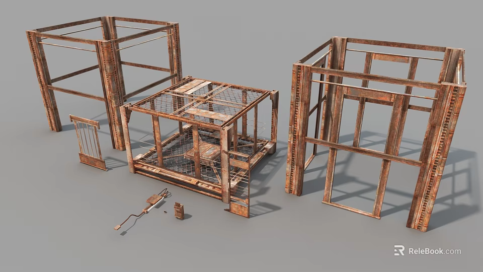 Industrial Equipment Metal Frame Structures Heavy Duty Components Assembly Tools And Bolts 3d model 