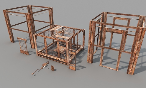 Abandoned industrial steel frame industrial production view steel structure industrial elevator 3d model