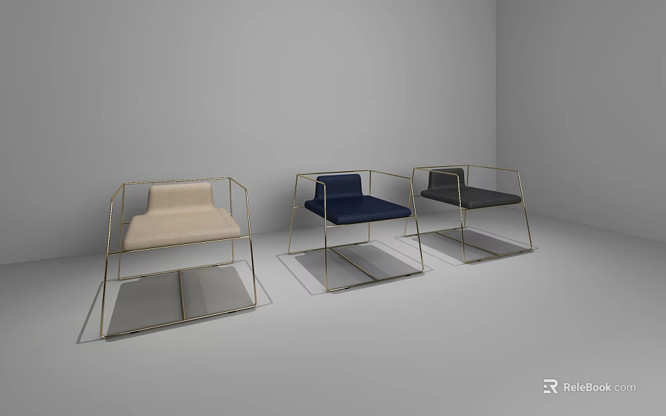 Modern Office Chairs with Gold Metal Frames and Armrests in Beige Navy Black Colors 3d model 