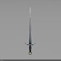 Silver Medieval Sword With Long Sharp Blade Decorative Hilt And Purple Handle