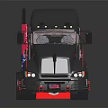 Black Heavy Duty Truck With Red Accents American Flags On Front Grille And Rims