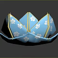 Blue Lotus Shaped Decorative Household Item with White Floral Patterns and Gold Trim