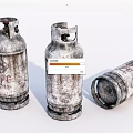 Three Old Rusty Gas Cylinders For Home Use In Different Positions 3d model