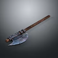 Vintage Medieval Weapon With Long Wooden Handle And Sharp Metal Blade