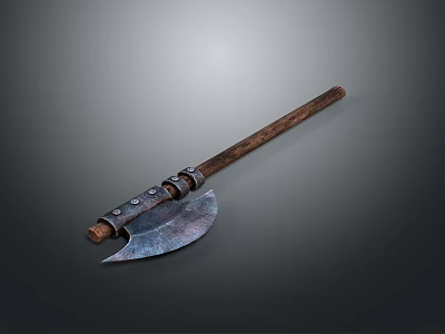 Vintage Medieval Weapon With Long Wooden Handle And Sharp Metal Blade 3d model