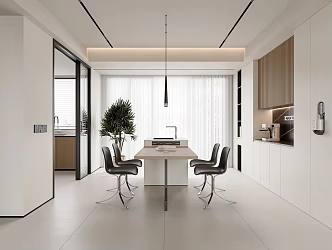 Modern Minimalist Restaurant Black and White Restaurant Island Table Restaurant Island Table and Chair Stainless Steel Single Chair Sideboard Chandelier Dream Curtain Jewelry Ornaments 3d model