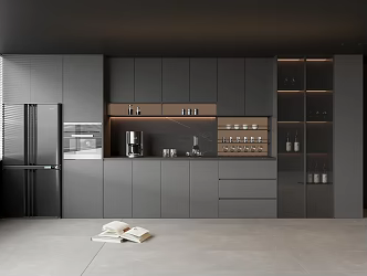 Modern Solid Wood Sideboard Glass Wine Cabinet Refrigerator Oven Coffee Machine Wine Bottle Wine Cup Bowls 3d model