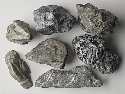 Natural Stone And Wood Pieces With Unique Textures And Shapes 3d model